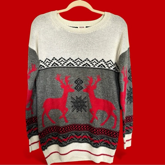 Mossimo Women’s Fair Isle Reindeer Holiday Sweater-Size Small-Red Gray Winter - Picture 11 of 11